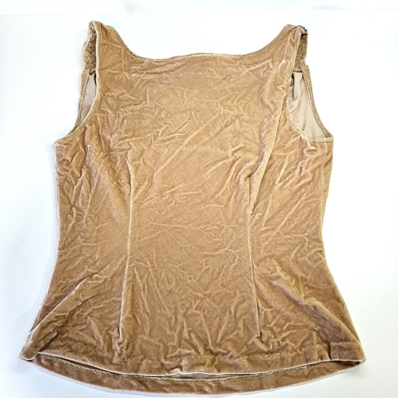 NEW VINTAGE ICE Beaded Strap Camel Tan Crushed Velvet Tank Top Small 90s Y2K - Picture 2 of 4